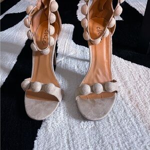 Cream High Heeled Strappy Sandals with Stiletto Heel